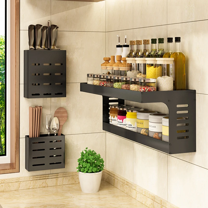 

Кухонная полка, настенная перфорированная приправа, товары для домашнего хозяйства Daquan, двухэтажный артефакт для хранения, подвесная полка