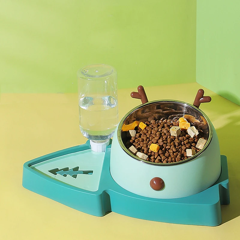 

Anti-suffocation Slow Food Bowl non-wet Mouth Floating Bowl Automatic Water Dispenser Pet Bowl three-in-one Pet Supplies