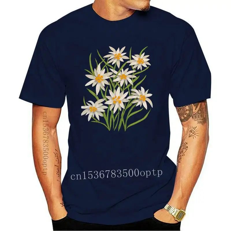 

2021 Summer Women t-shirt Beautiful Edelweiss flowers Print T-Shirt Cute Flower Design Simple Casual Tops Elegant Woman Tees