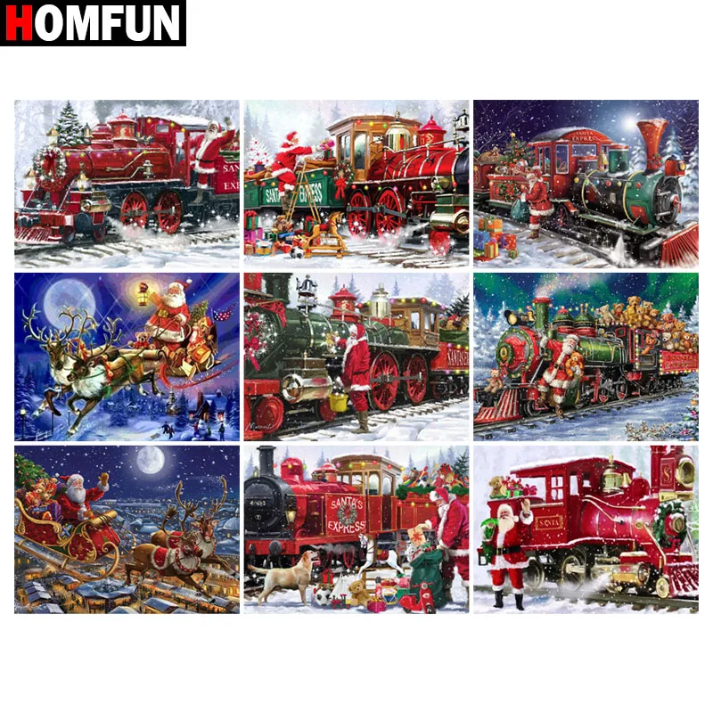 

Алмазная картина HOMFUN «Рождественский поезд Санта», вышивка из смолы 5D, «сделай сам», вышивка крестиком, подарок