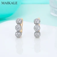 maikale new fashion round gold earrings three ball micro inlay cubic zirconia stud earrings for women jewelry delicate gifts