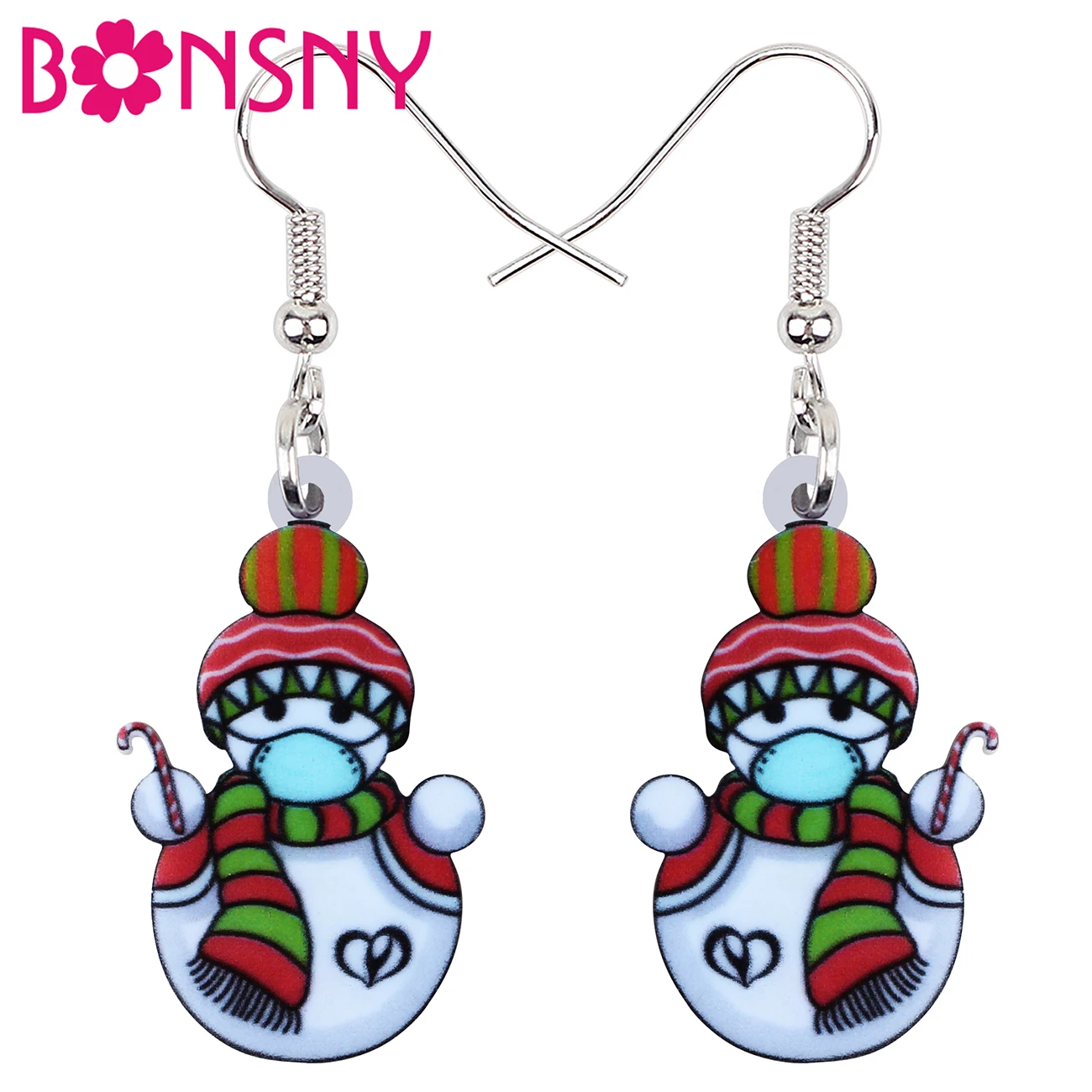 

BONSNY Acrylic Christmas Cute Snow Red Hat Cold Snowman Earrings Drop Dangle Fashion Long Jewelry For Women Girls Charms Gifts