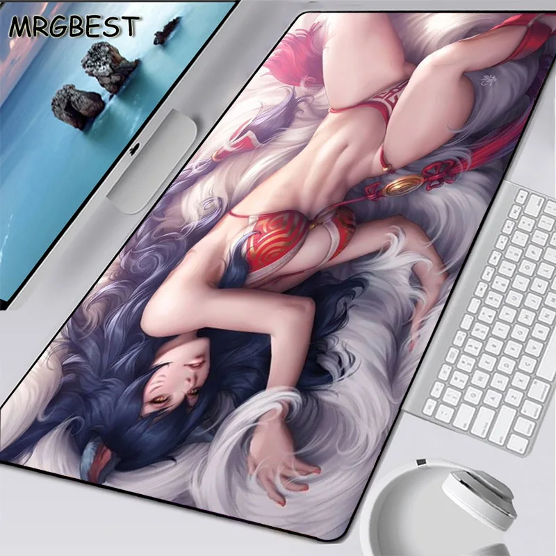 Большой блокированный коврик для мыши MRGBEST League of Legends сексуальная девушка Ahri Riven