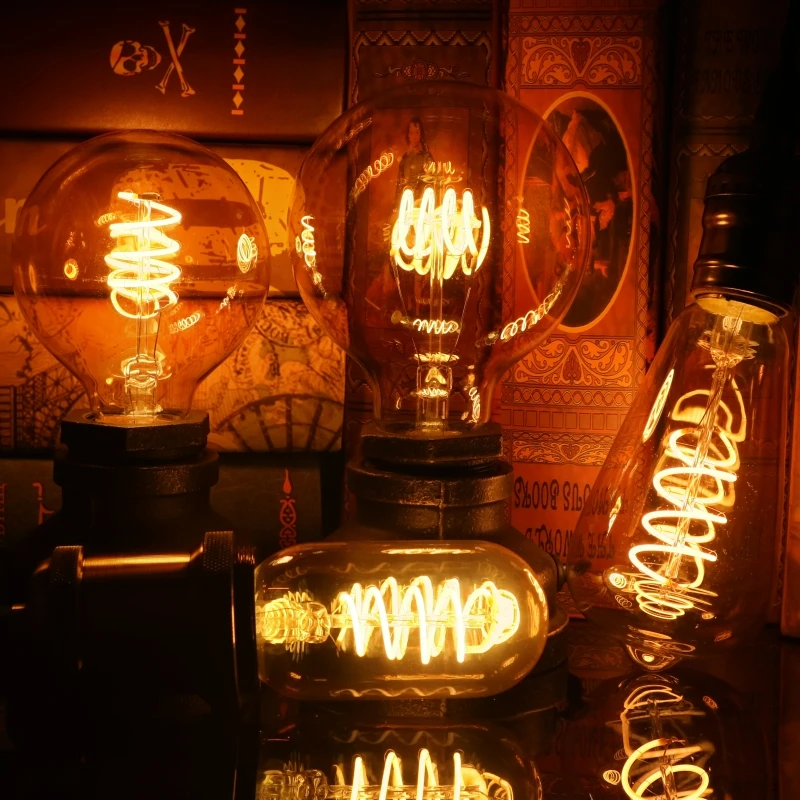 С регулируемой яркостью Edison лампа 4 Вт 2200K C35 T45 A60 ST64 G80 G95 G125 спираль светильник светодиодный Лампа накаливания подвесной светильник в стиле ретро декоративный светильник ИНЖ