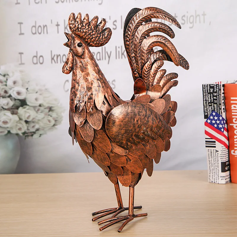 

New Nordic Art Wrought Iron Color Simulation Rooster Model Home Sculpture Ornaments Living Room Bedroom Decorations Craft Gifts