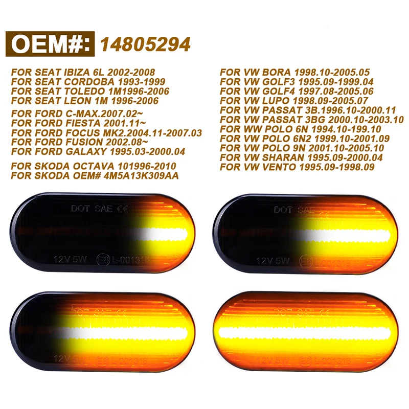 2X динамический боковой маркер Led для vw polo 9n golf 4 vento seat leon 1 м ibiza 6l ford c max focus mk2