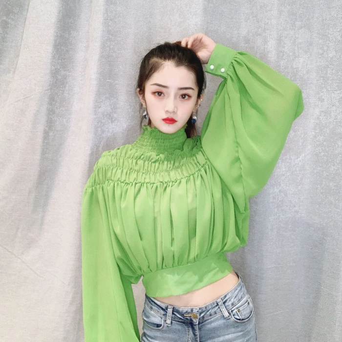 Шифоновая рубашка с рукавами-фонариками для женщин весна 2020 новый корейский