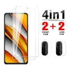 Защитное стекло 4 в 1 для Xiaomi Poco F3 M3 M4 Pro X3 NFC, объектив камеры 3D на Xiomi Pocophone X3 Pro Pocof3, Защитное стекло для экрана