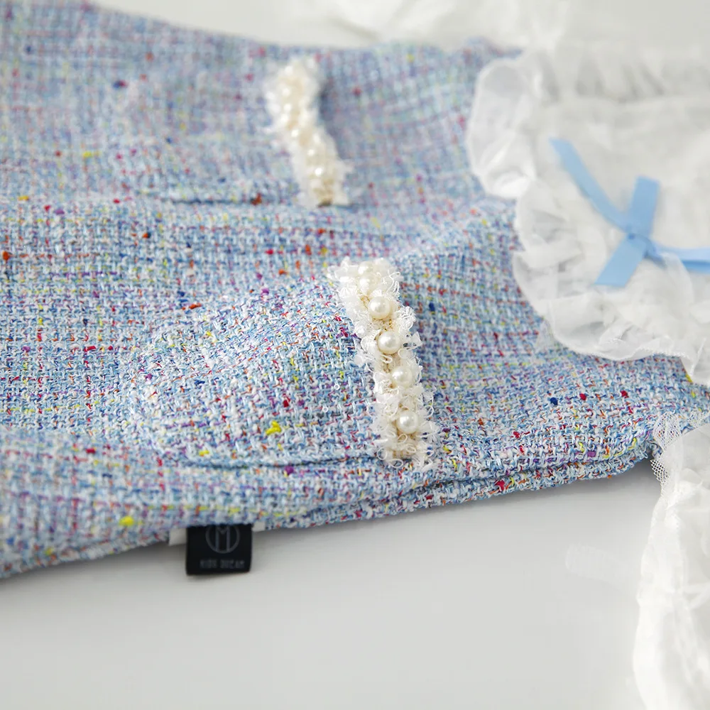 Осенние детские младенцы оборками милый вязаный с бантом трикотажная одежда в