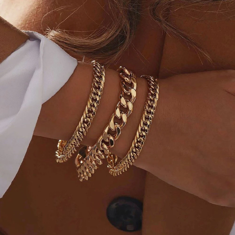 

3Pcs Punk Curb Cuban Chain Bracelets Set for Women Punk Miami Thick Charm Bracelets Bangles Grunge Street Emo Jewelry Gift 2022