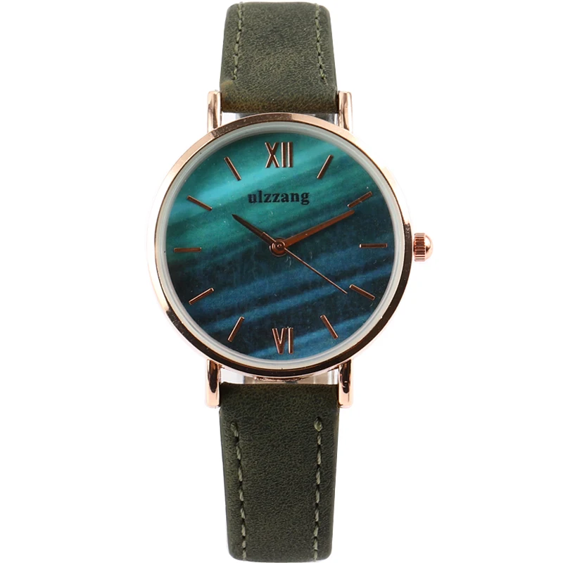 

New Brand Luxury French Green Retro Watch Women Rose Gold Waterproof Leather Watch Ladies Female Hour Casual Quartz Wristwatches