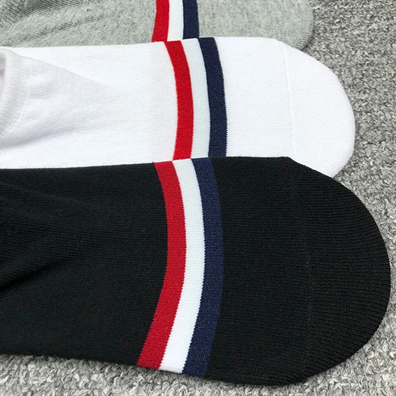 TB THOM Men's Socks Luxury Brand RWB Stripes No Show Socks Women's Cotton Street Fashion Harajuku TB Stockings Ins 6 Pairs
