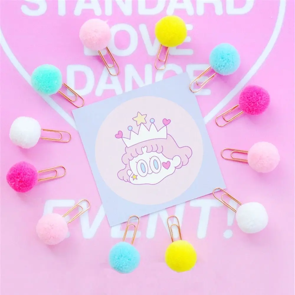 

10pcs Cute Paper Clips Kawaii Colorful Plush Ball Memo Clips Decorative Clamps Korean Stationery School Office Supplies