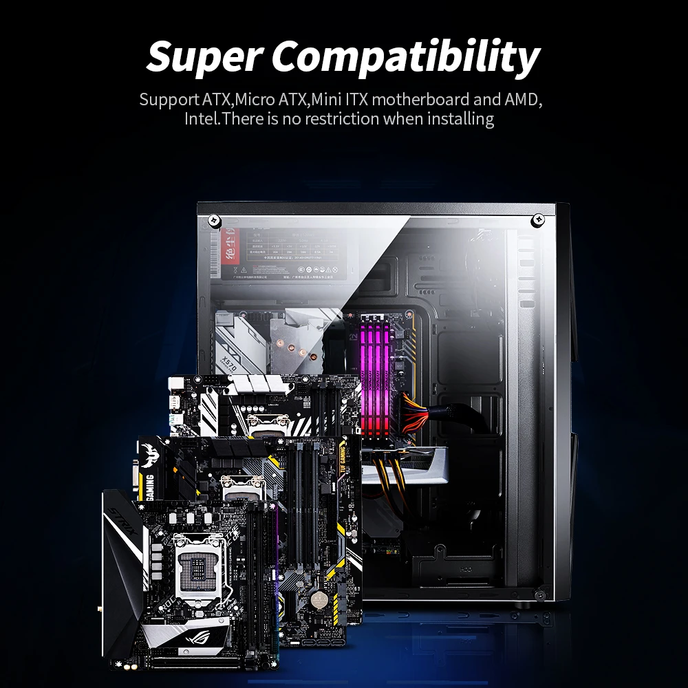 

Desktop Computer Case ATX Full-view Side Transparent PC Case Support ATX/Micro ATX 155mm CPU Cooler/350mm Graphics Card