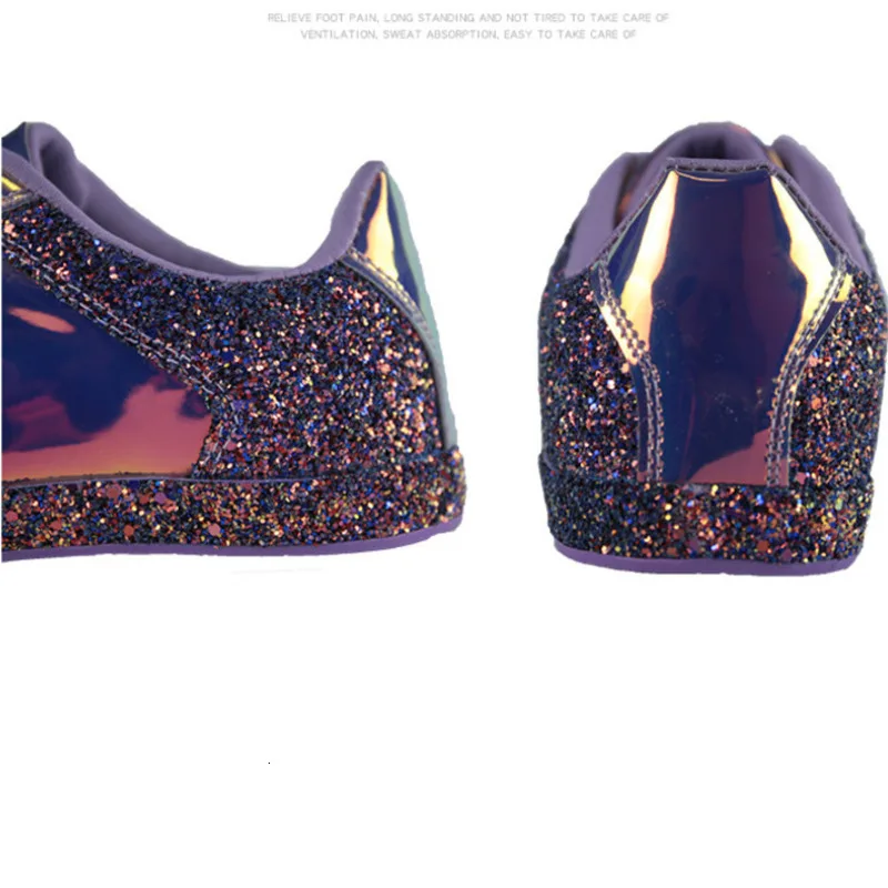 Плоское дно Цвет Фул Дамская обувь металлический с блестками повседневная