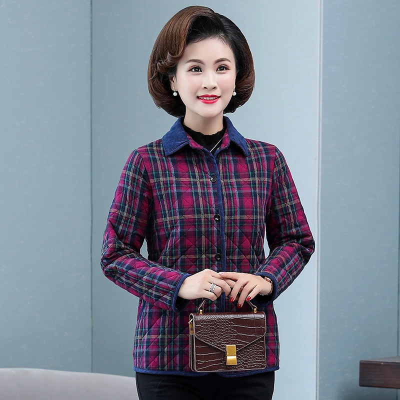 Женская клетчатая куртка на осень и зиму тонкие хлопковые стеганые пальто в
