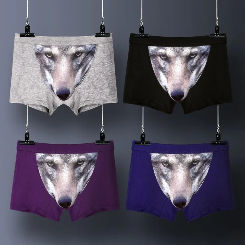 3PCS Wolf Panties Cartoon Boxer Shorts Men Boxers Breathable 3D Funny Halloween Underwear Cotton Pouch Sexy Men's Underpants