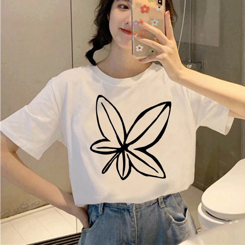 Womens T-shirt Red Maple Leaf Graphic T-shirt 90s Harajuku Ladies Print Summer Ladies Top Summer Short Sleeve T-shirt