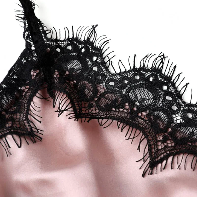 

Lace Trim Satin Cami Top Sexy Lingerie Pyjamas Set Women V Neck Sleeveless Strap Pajama Sets Summer Women Bow Sleepwear Set