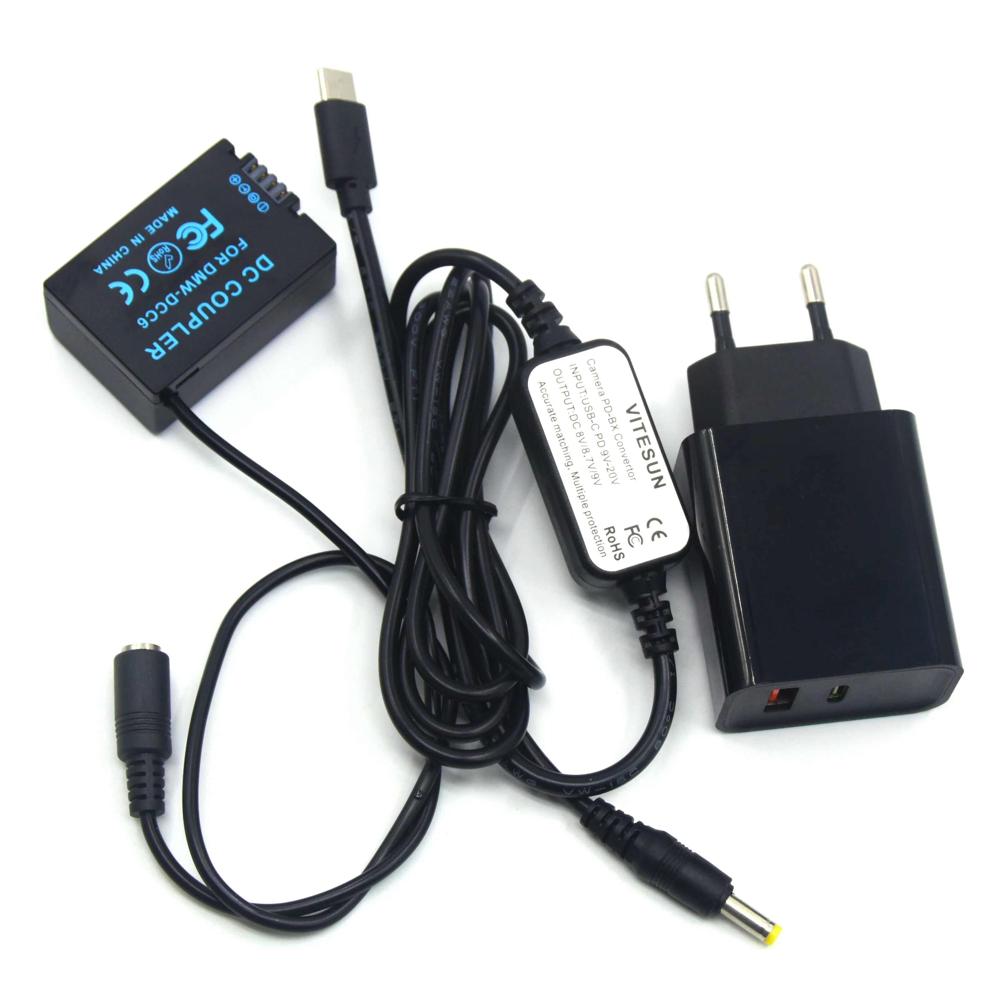 Внешний аккумулятор USB Type-C кабель AC8 + DMW-BMB9 BMB9E DCC6 DC муфта PD зарядное устройство для