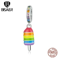bisaer 925 sterling silver rainbow ice cream charms dessert beads fit charm bracelets women beads silver 925 jewelry efc351