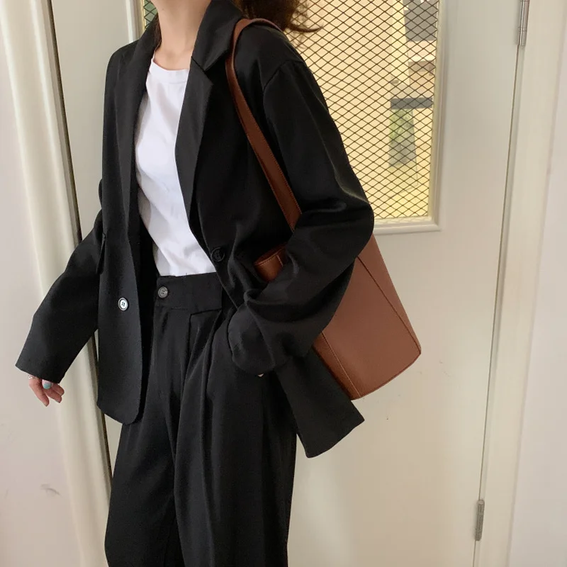 

Women Blazers Solid Double Breasted Notched Office Lady All-match Classic Korean Style Ulzzang Daily Fashion Chic Casual Outwear