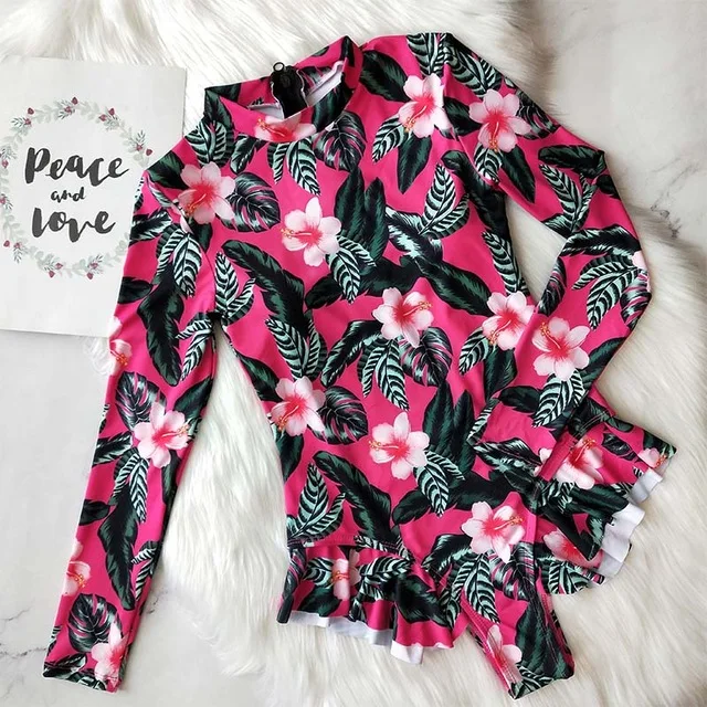 Pinkfloral2 Новинка, сексуальный цельный купальник, пуш-ап, женская одежда для плавания, монокини, длинный рукав, купальник, купальник, женская летняя пляжная одежда - Цвет: Pinkfloral2