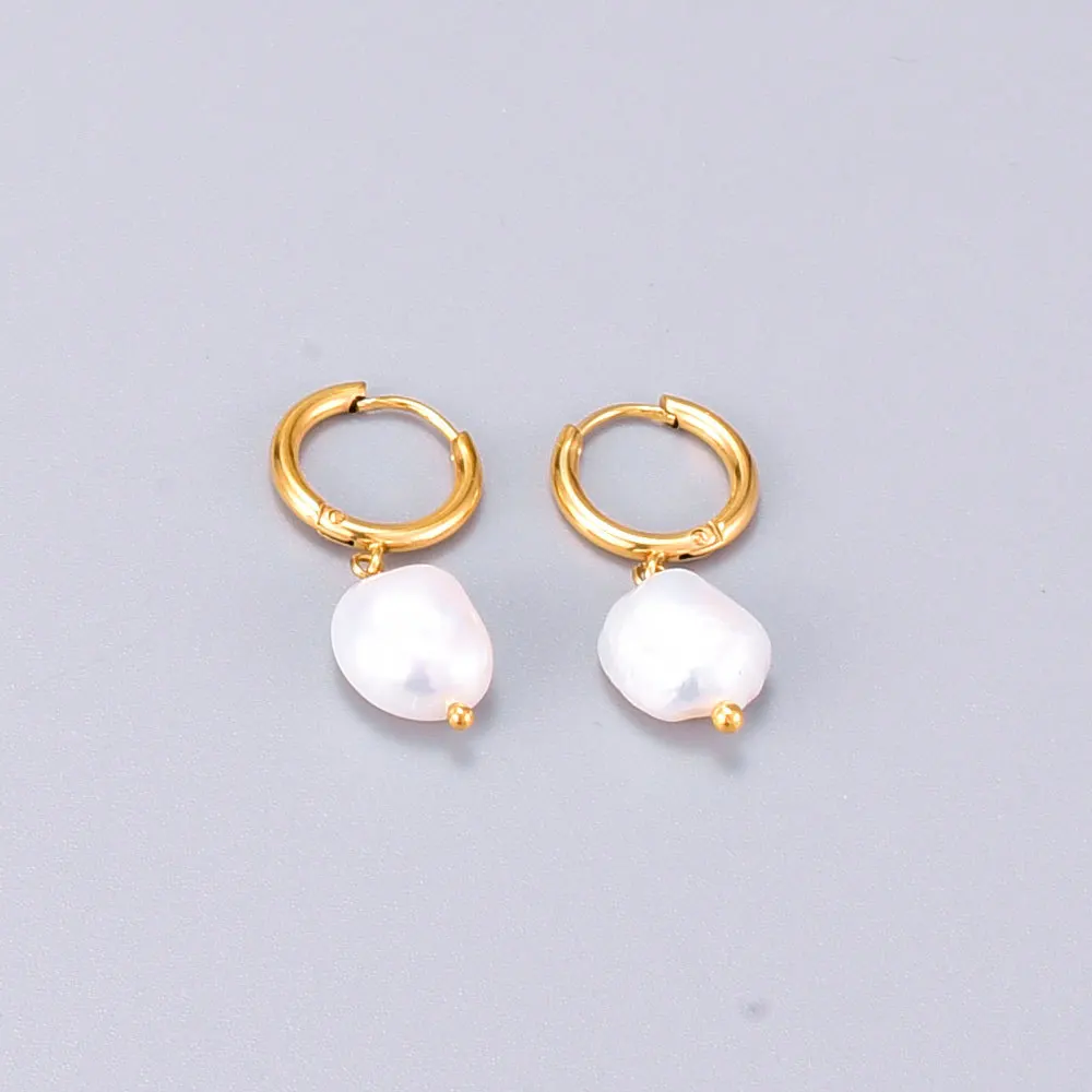 

Freshwater Pearl Earrings Ins Geometric Round Earrings Female Real Gold Plated