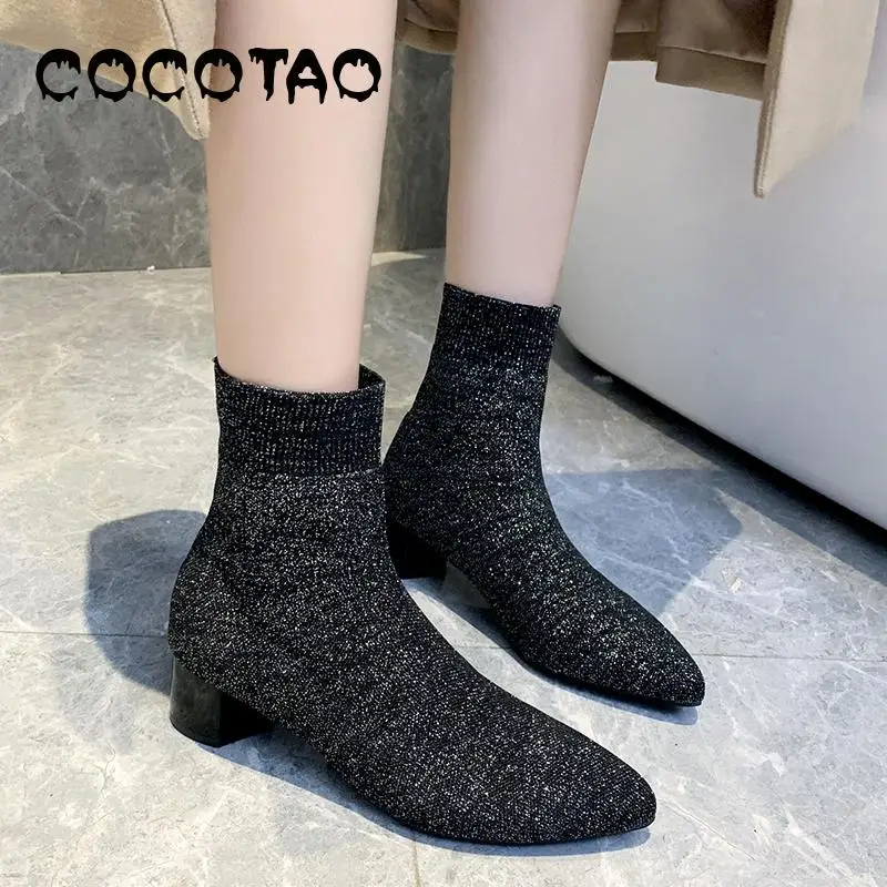 Ботинки женские весенне-осенние однотонные новинка 2019 вязаные эластичные