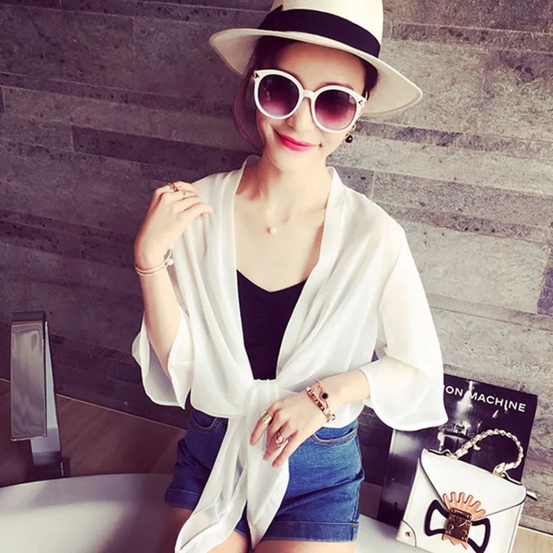 

Women Thin Chiffon Cardigan Breathable Sun Protection Clothing Tops for Summer lightweight and fashionable