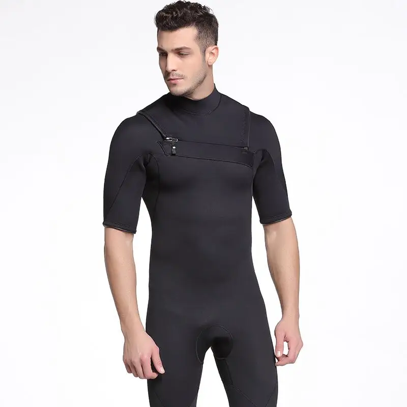 

Sbart Men 3mm One-piece Surf Suit Short Sleeve Wetsuit Neoprene Freediving Spear Fishing Diving Suit Swimsuit Black Diving Suit