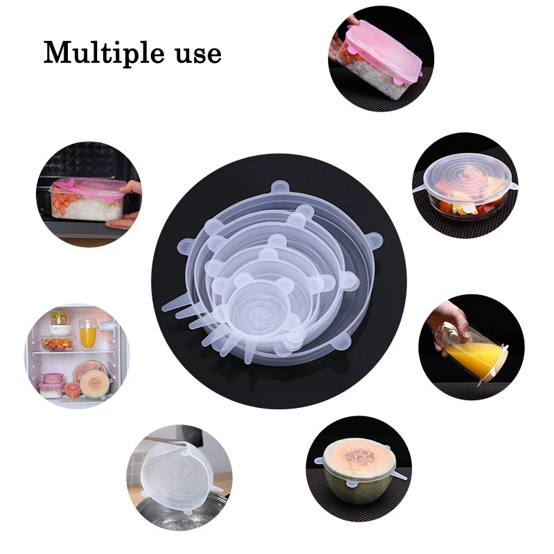 

6/12Pcs Silicone Cover Stretch Lids Reusable Airtight Food Wrap Covers Keep Fresh Seal Bowl Stretchy Wrap Cover Kitchen Cookware