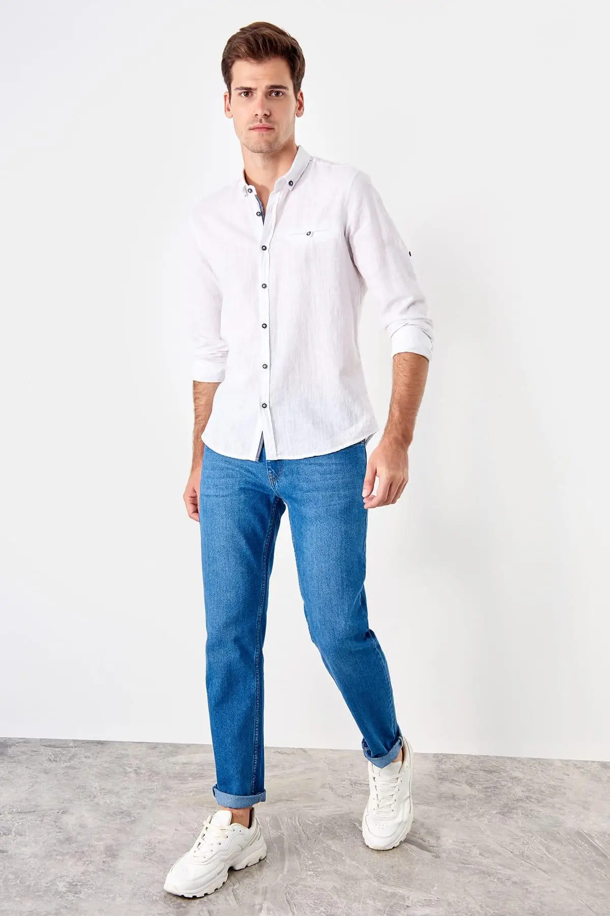 Trendyol Индиго мужские классические новые джинсы TMNSS19KE0012|Мужские джинсы| |