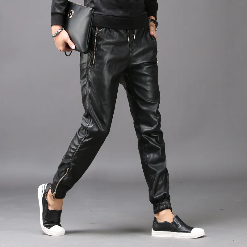 2020 Новая мода мужские хип-хоп шаровары из искусственной кожи длинные штаны брюки