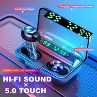 f9 tws wireless bluetooth earphone touch control 9d stereo hifi headset with mic sport earphones waterproof earbuds led display