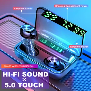 f9 tws wireless bluetooth earphone touch control 9d stereo hifi headset with mic sport earphones waterproof earbuds led display free global shipping