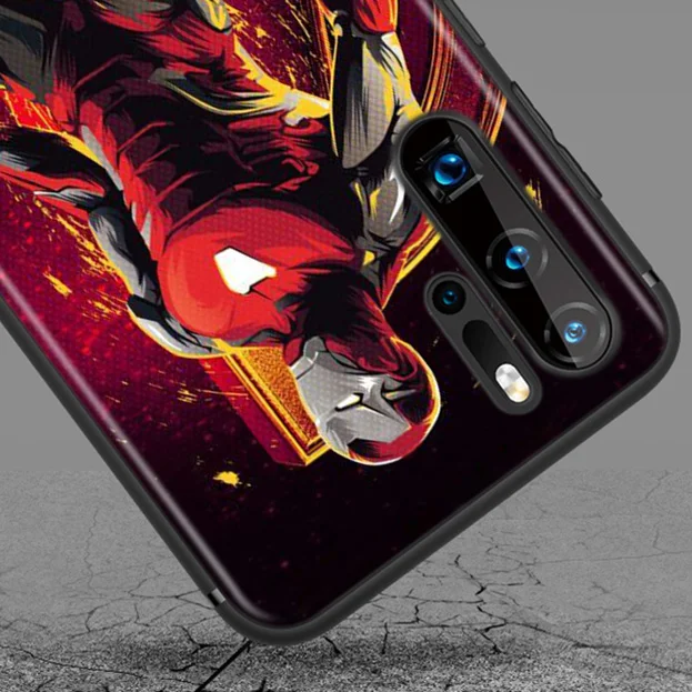 

Marvel Avengers Iron Man Super Hero For Huawei P50 P40 P30 P20 P10 P9 P8 Lite E Mini Pro Plus 5G TPU Silicone Black Phone Case