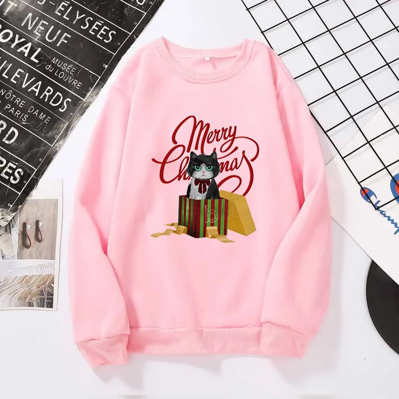 

Christmas Autumn Kids Casual Sweatshirts Xmas Printed Boys Oversized Hoodies 2020 Merry Christmas Cat Girl Casual Loose Pullover