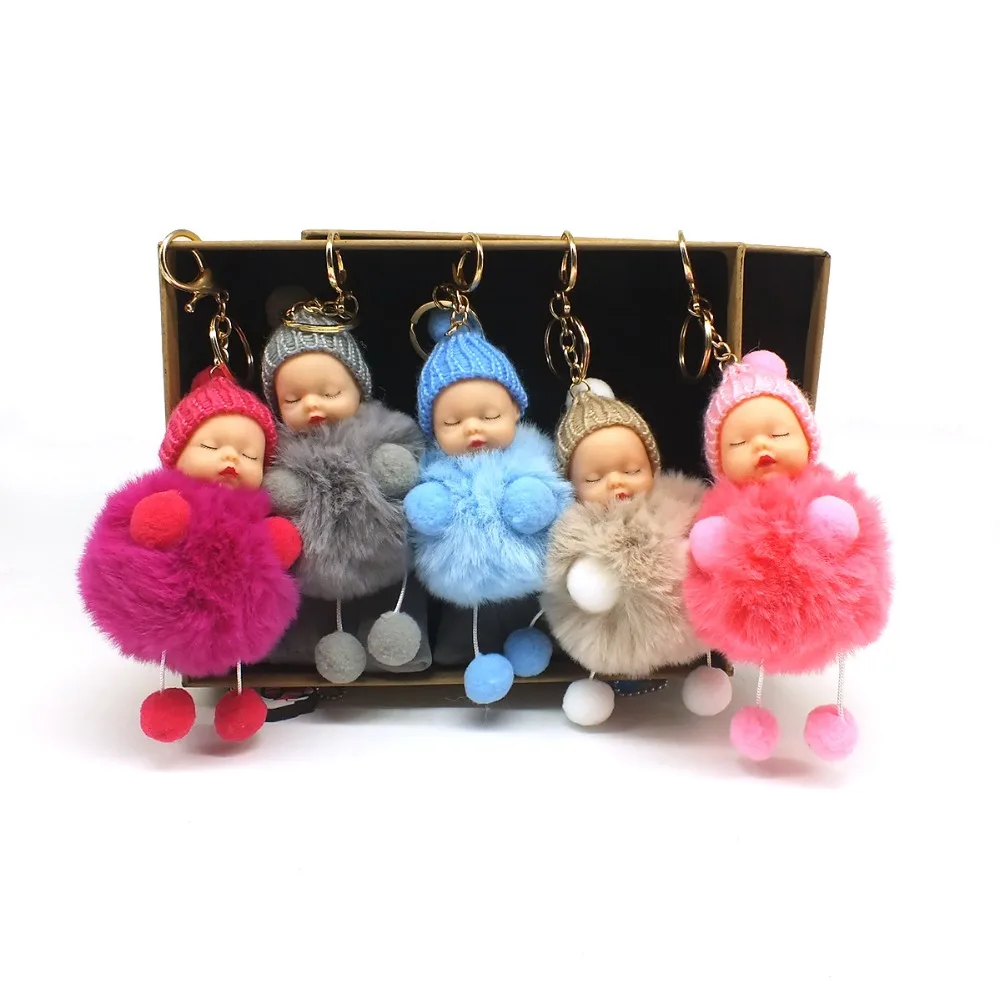 Женский брелок с помпоном и кроличьим мехом бантиком кукольный для ключей