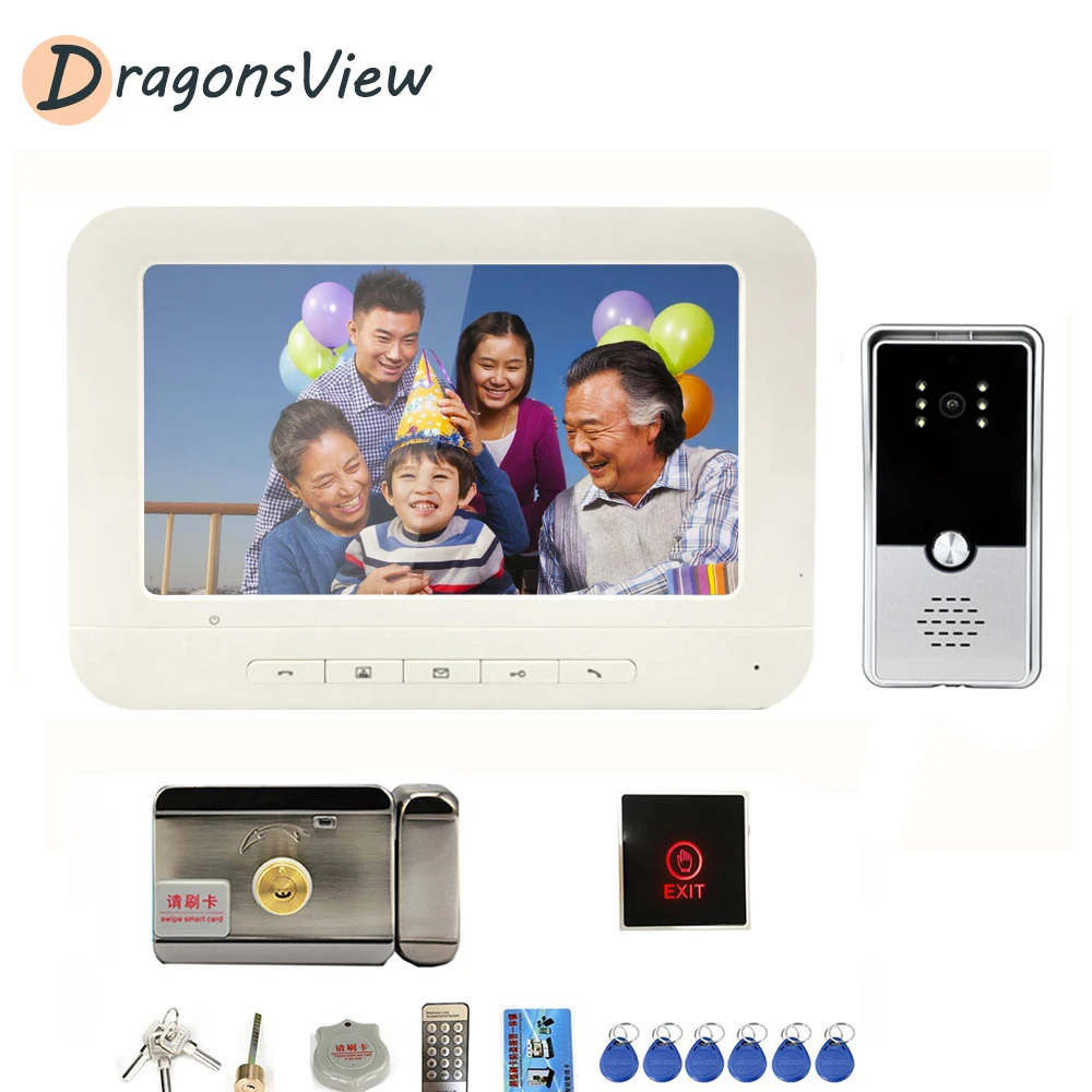 Dragonsview видео домофон с замком и Кнопка Exit (7 дюймов телефон двери белый монитор