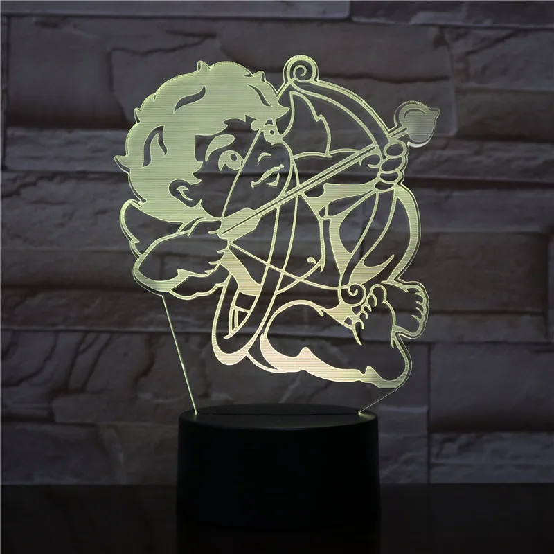 Амур Бог Любви Стрелка светодиодный Ночной светильник с 7 цветов иллюзия Лампа 3d