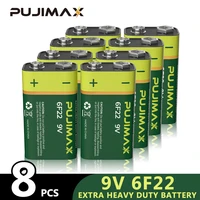 pujimax 8pcs 6f22 9v square carbon battery for smoke alarm wireless microphone guitar multimeter thermometer disposable battery
