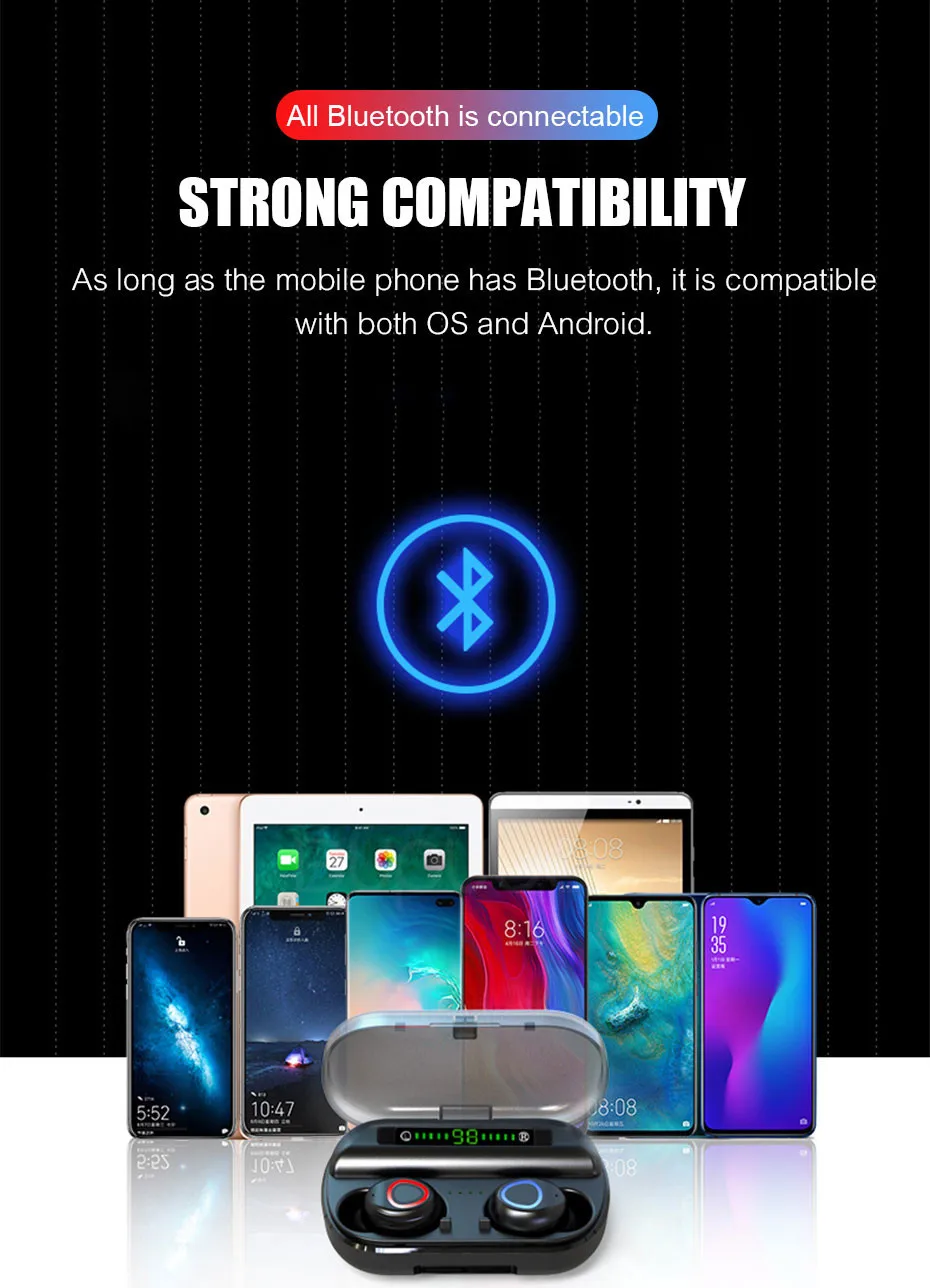 Новые TWS 5,0 Bluetooth наушники 8D стерео беспроводные наушники мини беспроводные наушники с 1500 power Bank держатель телефона