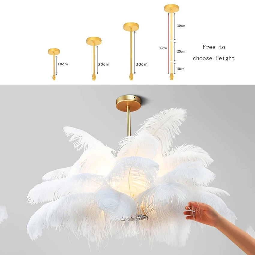 

Nordic Luxury LED Pendant Lights Modern White Ostrich Feather Pendant Lamp Bedroom Living Room Lamp Home Indoor Lighting Luster