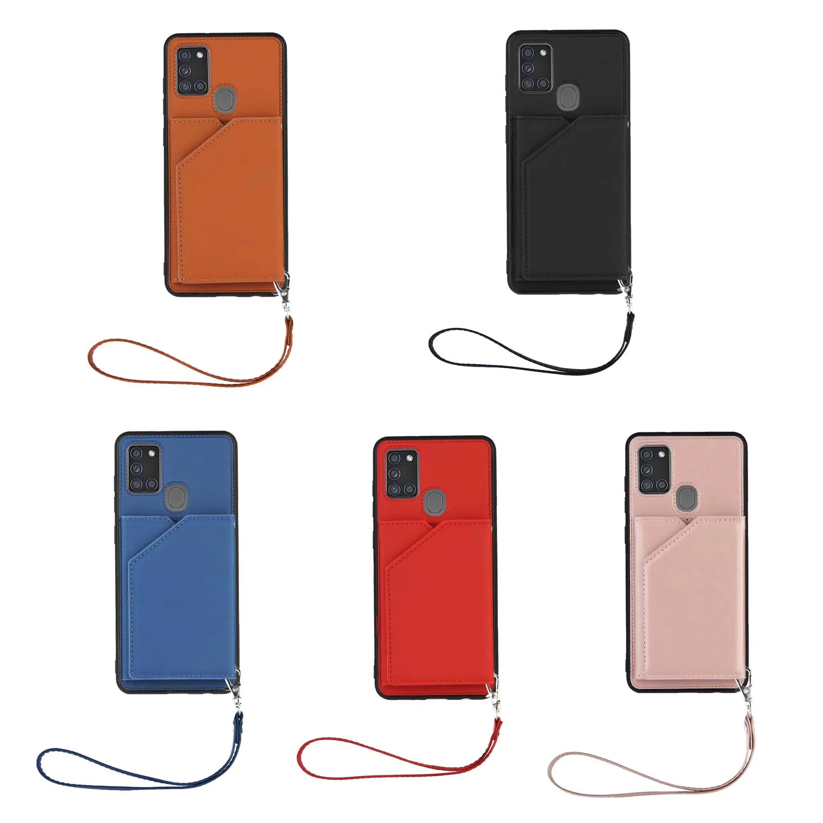 

S20 FE Back Case for Samsung Galaxy M51 Note 20 Ultra A21S A31 A51 A71 A81 A91 A50 A30 Cover Whit Leather Card Package Lanyard
