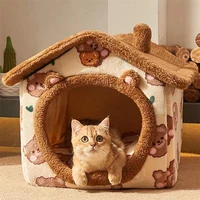 pet house cat accessories dog bed cats cave basket soft cushion mat sofa warm deep sleeping removable washable ear shaped cw186