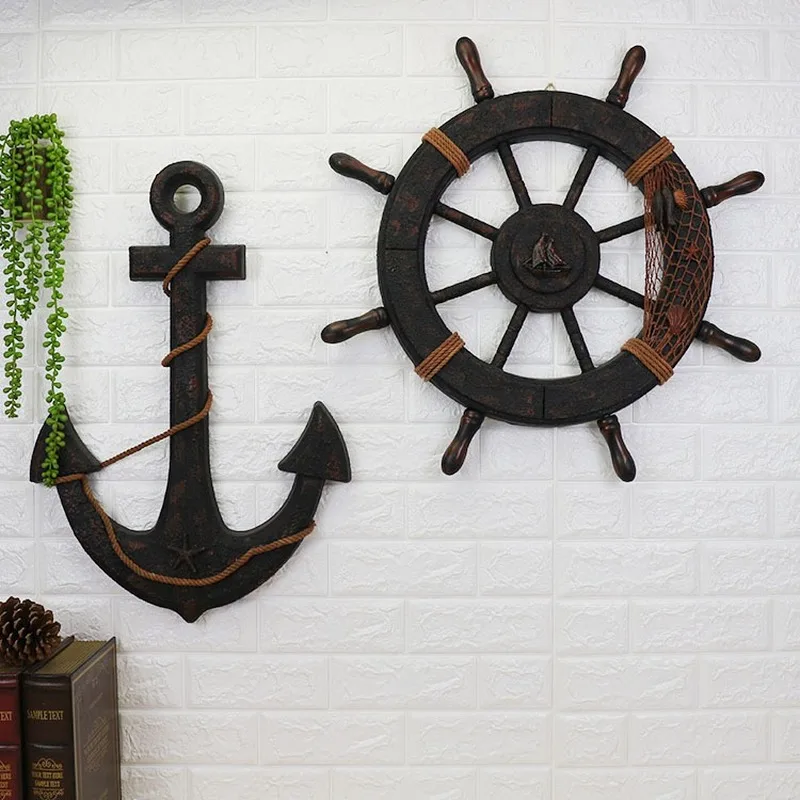 

Wood Mediterranean Ship Wooden rudder helm Ship Anchor antique home decor wall decoration vintage room decoration accessories