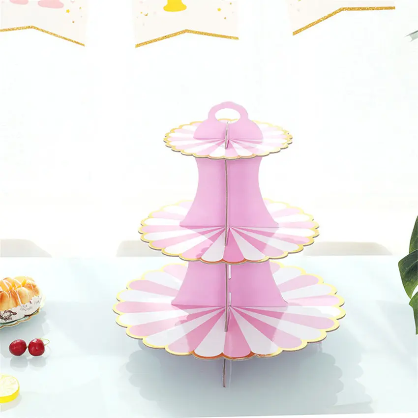 C Birthday Cake Stand Disposable Decoration Foldable Dessert Holder Display Shelf Paper Wedding Party Triple Layer Party Supplies - Цвет: C