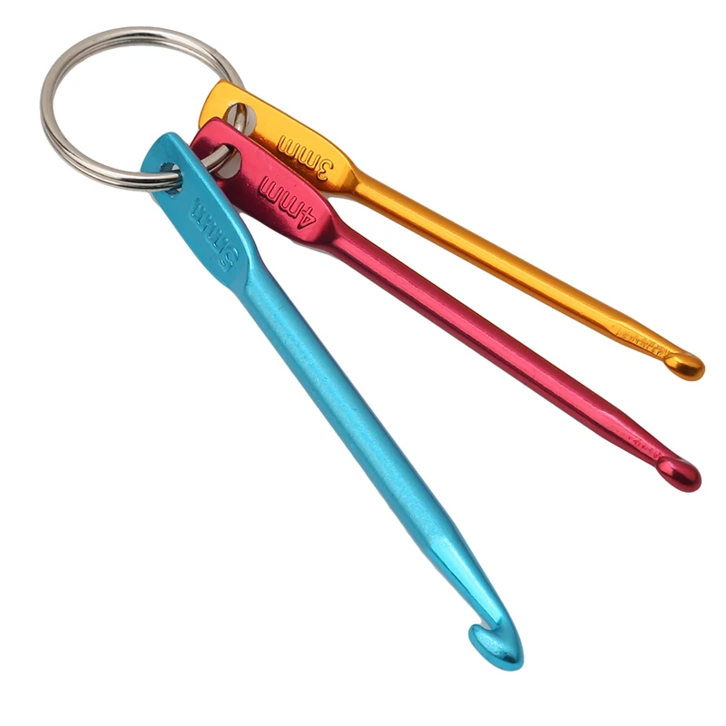 

3pcs/set Mixed Color Aluminum Knitting Needle Crochet Hook Set Keychain Keyring DIY Travel Sewing Craft Tool