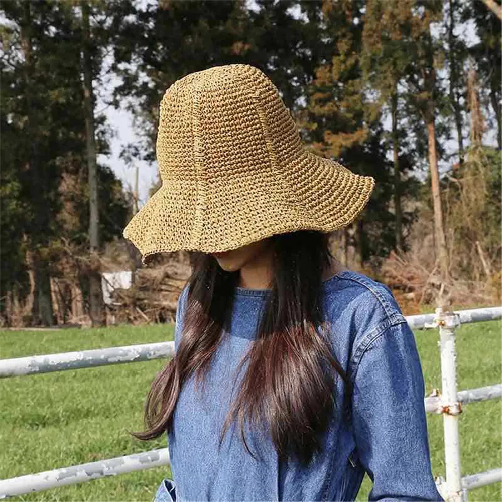 

2021new Spring Summer Ladies Korean Hats Hat Brim Hand-made Straw Hat Women Outdoor Sun Protection Beach Straw Cap